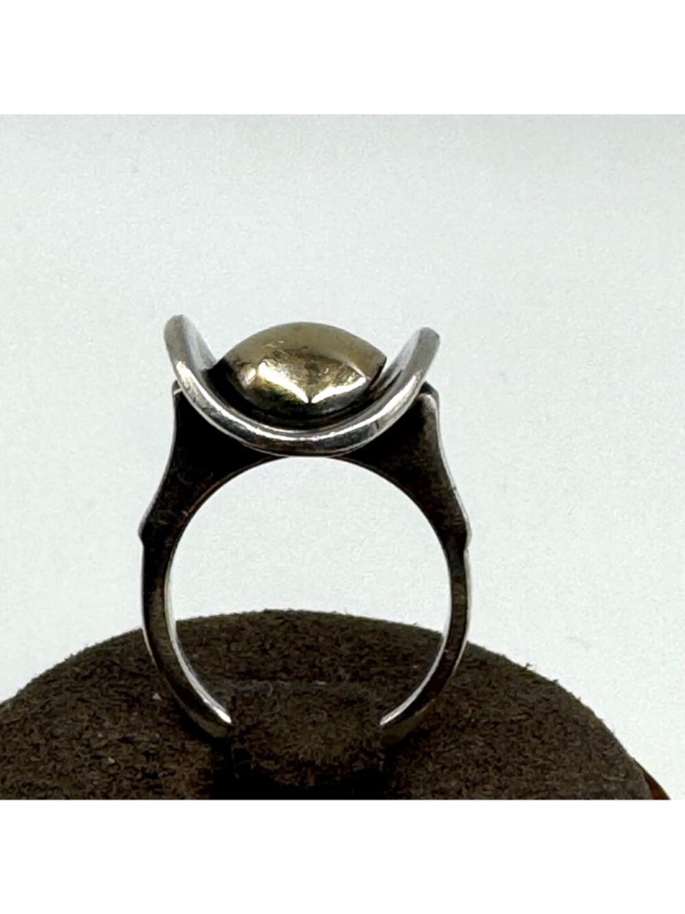 VTG 14k Gold Sterling Silver 925 Gold Dome Center Statement Ring Size 5.75 - Picture 3 of 11
